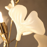 Ginkgo Leaf Floor Lamp with Ceramic Leaves and Gold Branch Stem