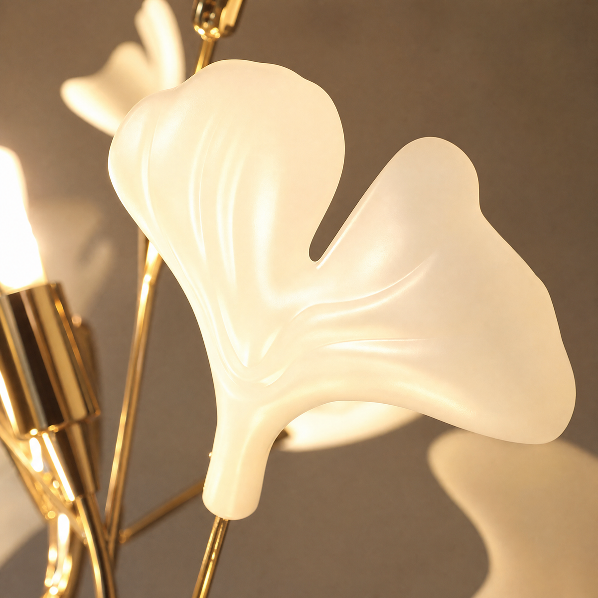 Ginkgo Leaf Floor Lamp with Ceramic Leaves and Gold Branch Stem