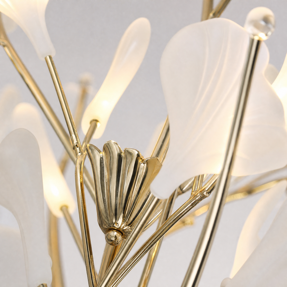Ginkgo Leaf Floor Lamp with Ceramic Leaves and Gold Branch Stem