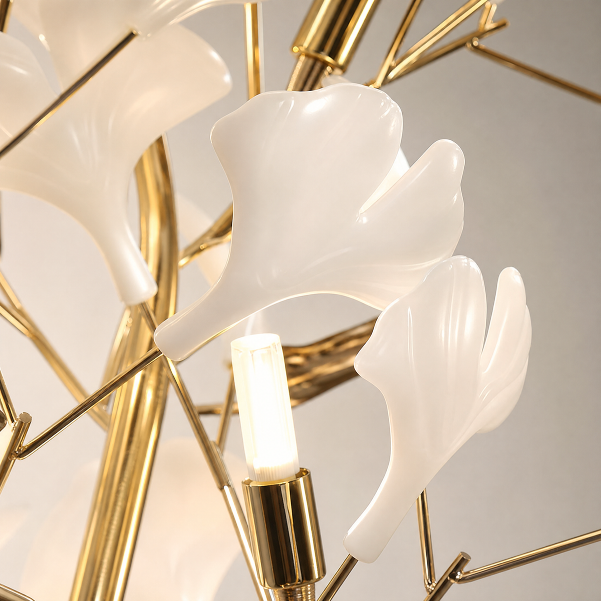 Ginkgo Leaf Floor Lamp with Ceramic Leaves and Gold Branch Stem