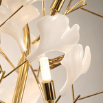 Ginkgo Leaf Floor Lamp with Ceramic Leaves and Gold Branch Stem