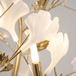 Ginkgo Leaf Floor Lamp with Ceramic Leaves and Gold Branch Stem