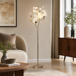 Ginkgo Leaf Floor Lamp with Ceramic Leaves and Gold Branch Stem