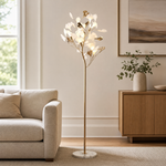 Ginkgo Leaf Floor Lamp with Ceramic Leaves and Gold Branch Stem
