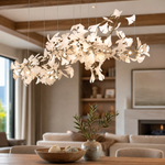 Ginkgo Leaf Linear Chandelier with Mixed Ceramic Leaves for Dining Room Kitchen Island