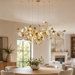 Ginkgo Leaf Linear Chandelier with Mixed Ceramic Leaves for Dining Room Kitchen Island