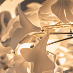 Ginkgo Leaf Linear Chandelier with Mixed Ceramic Leaves for Dining Room Kitchen Island
