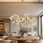 Ginkgo Leaf Linear Chandelier with Mixed Ceramic Leaves for Dining Room Kitchen Island