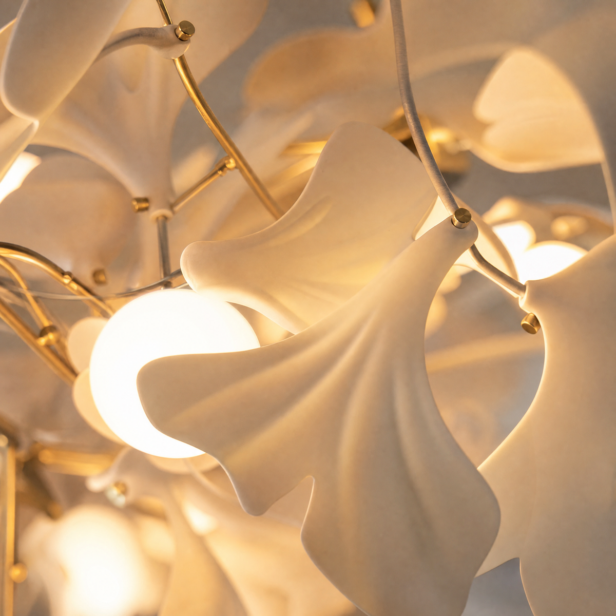 Ginkgo Leaf Linear Chandelier with Mixed Ceramic Leaves for Dining Room Kitchen Island