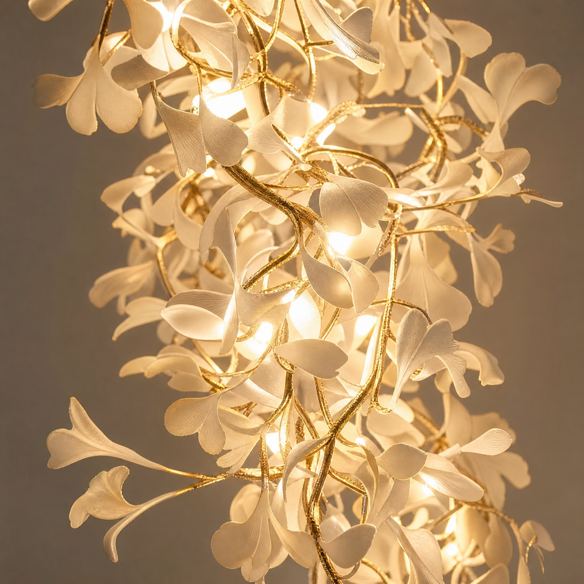 Ginkgo Swirl Ceramic Leaf Chandelier for Foyer Staircase High Ceilings