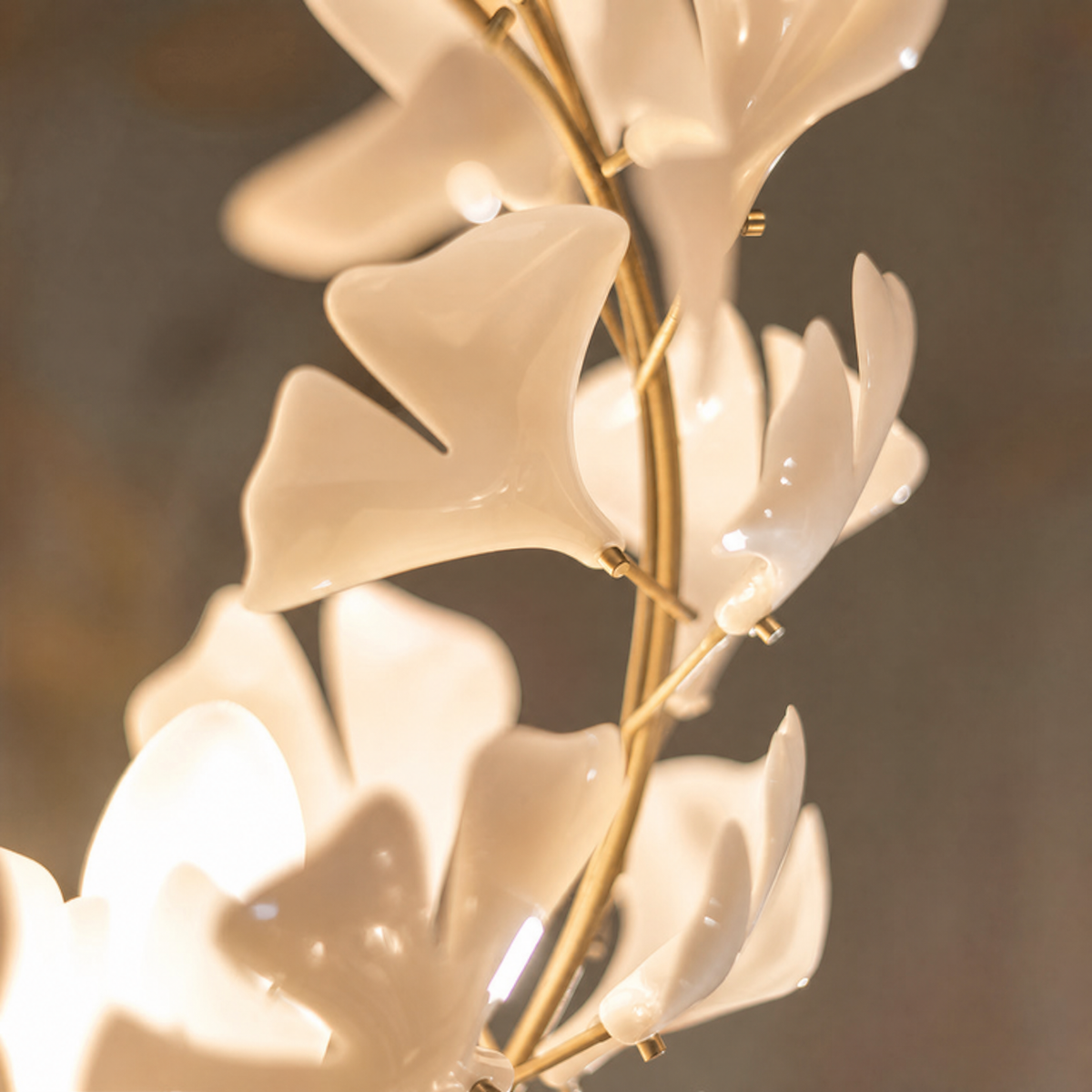 Ginkgo Swirl Ceramic Leaf Chandelier for Foyer Staircase High Ceilings