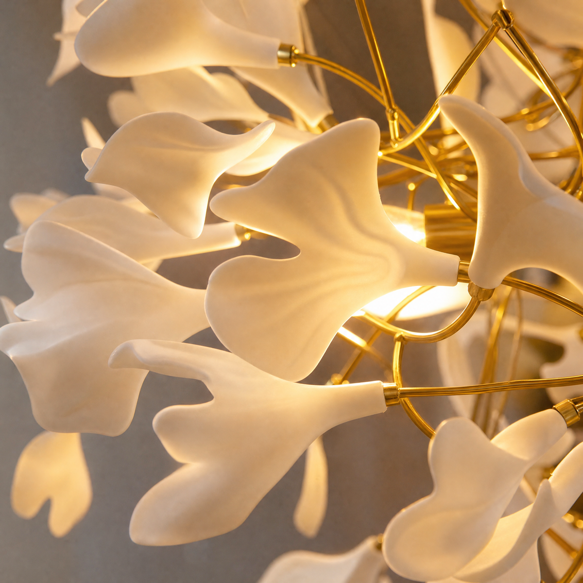 Ginkgo Swirl Ceramic Leaf Chandelier for Foyer Staircase High Ceilings