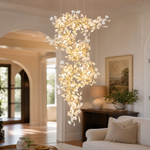 Ginkgo Swirl Ceramic Leaf Chandelier for Foyer Staircase High Ceilings