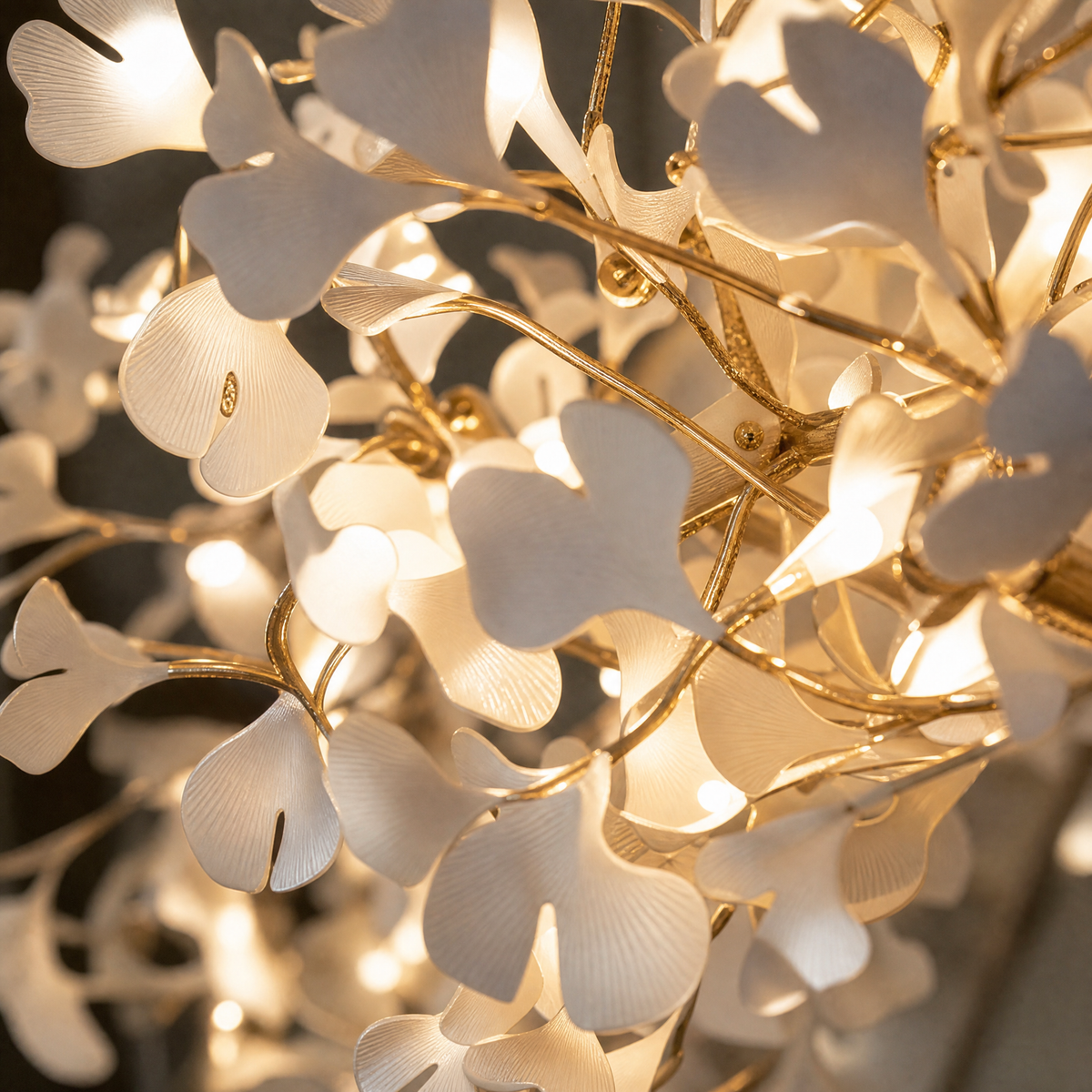 Ginkgo Swirl Ceramic Leaf Chandelier for Foyer Staircase High Ceilings