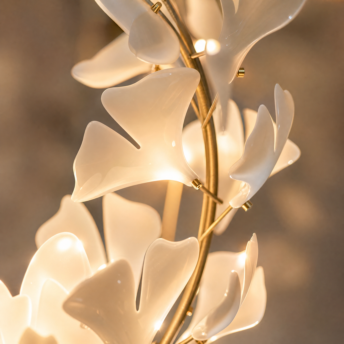 Ginkgo Swirl Ceramic Leaf Chandelier for Foyer Staircase High Ceilings