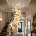 Ginkgo Swirl Ceramic Leaf Chandelier for Foyer Staircase High Ceilings