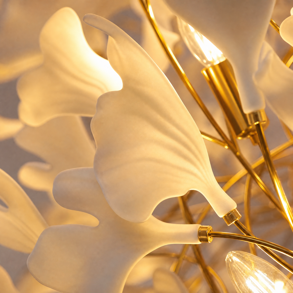 Ginkgo Swirl Ceramic Leaf Chandelier for Foyer Staircase High Ceilings