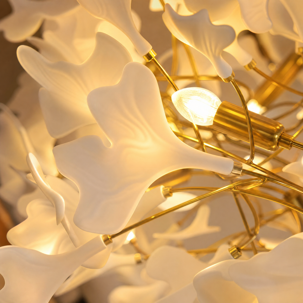 Ginkgo Swirl Ceramic Leaf Chandelier for Foyer Staircase High Ceilings