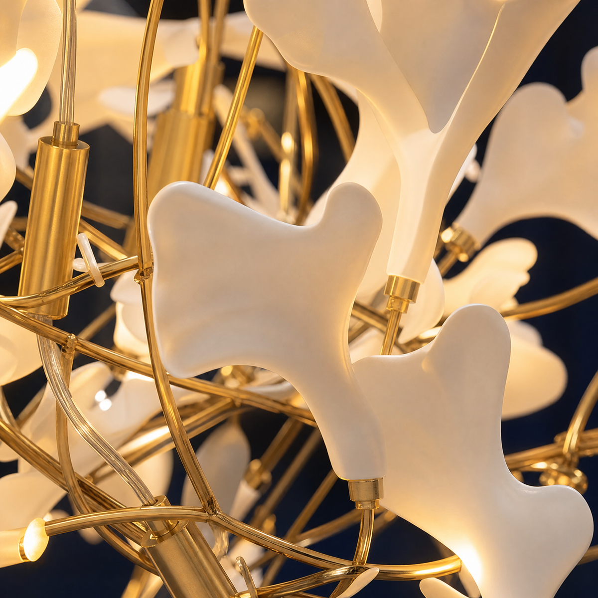 Ginkgo Swirl Ceramic Leaf Chandelier for Foyer Staircase High Ceilings