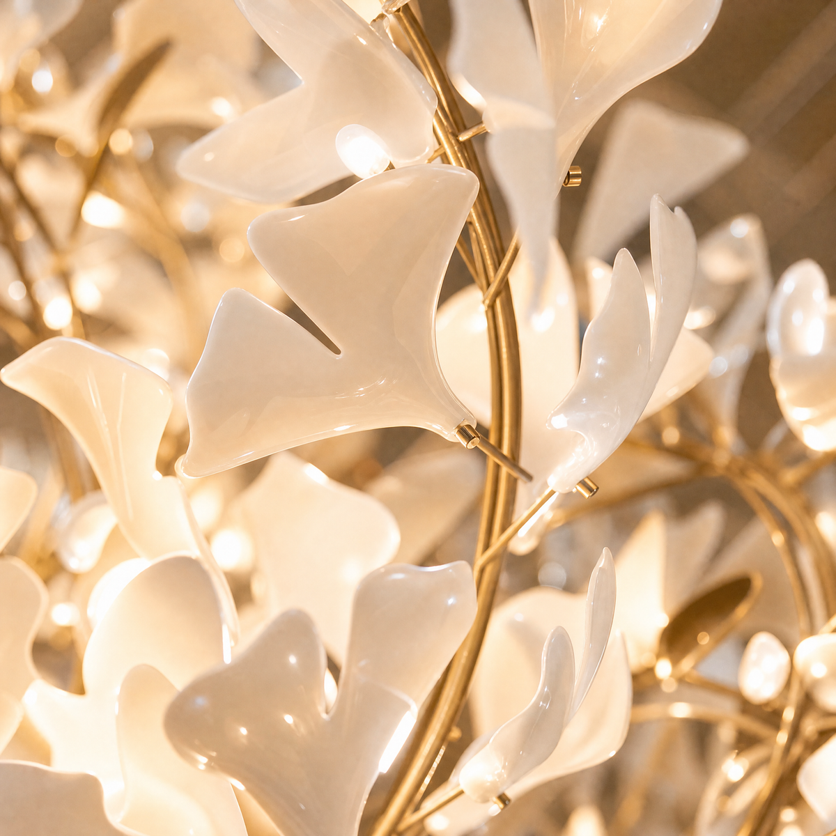 Ginkgo Swirl Ceramic Leaf Chandelier for Foyer Staircase High Ceilings