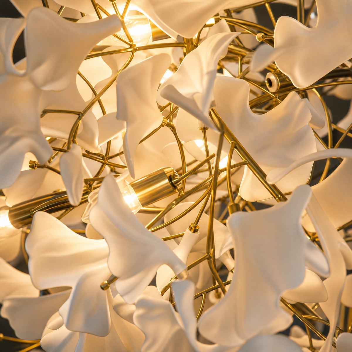 Ginkgo Swirl Ceramic Leaf Chandelier for Foyer Staircase High Ceilings