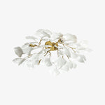 Elegant Gold Ginkgo Leaf Ceiling Lamp with White Ceramic Shades