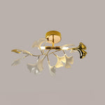 Elegant Gold Ginkgo Leaf Ceiling Lamp with White Ceramic Shades