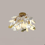 Elegant Gold Ginkgo Leaf Ceiling Lamp with White Ceramic Shades