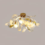 Elegant Gold Ginkgo Leaf Ceiling Lamp with White Ceramic Shades
