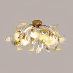 Elegant Gold Ginkgo Leaf Ceiling Lamp with White Ceramic Shades