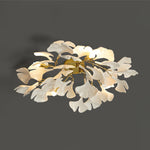 Elegant Gold Ginkgo Leaf Ceiling Lamp with White Ceramic Shades