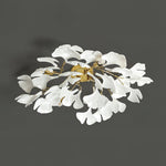 Elegant Gold Ginkgo Leaf Ceiling Lamp with White Ceramic Shades