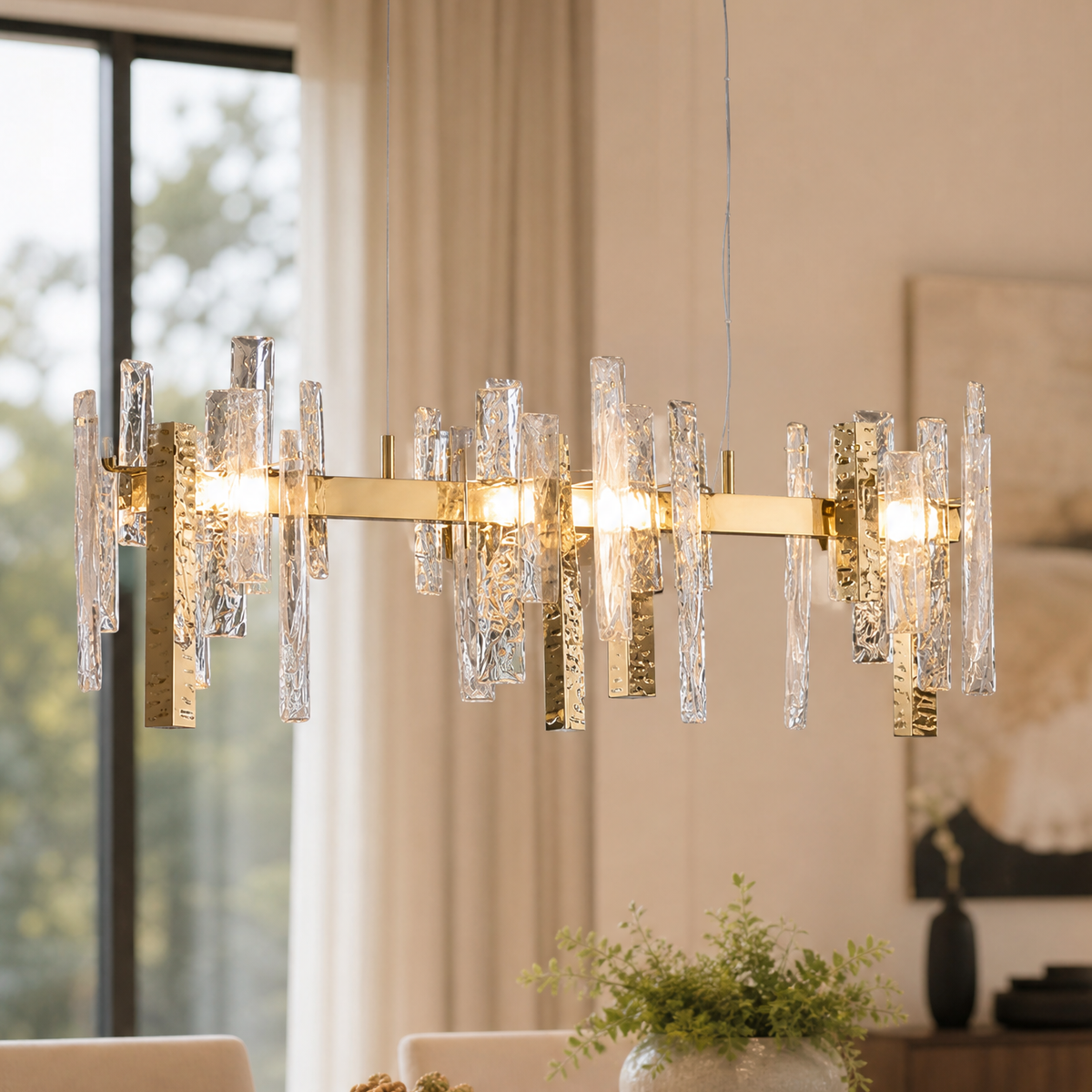 Glacier Textured Glass Linear Chandelier