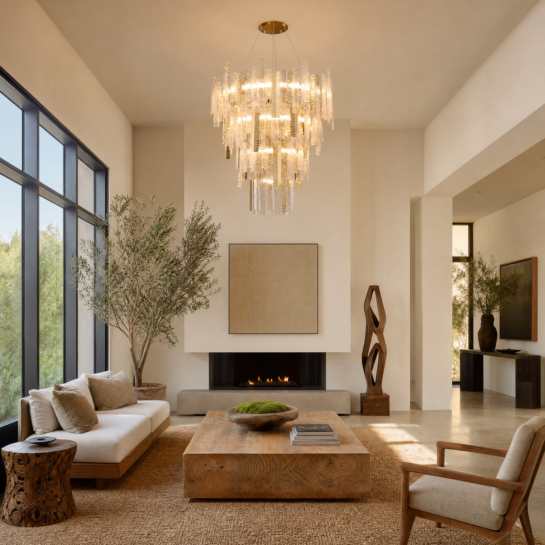 Glacier Textured Glass Round Chandelier