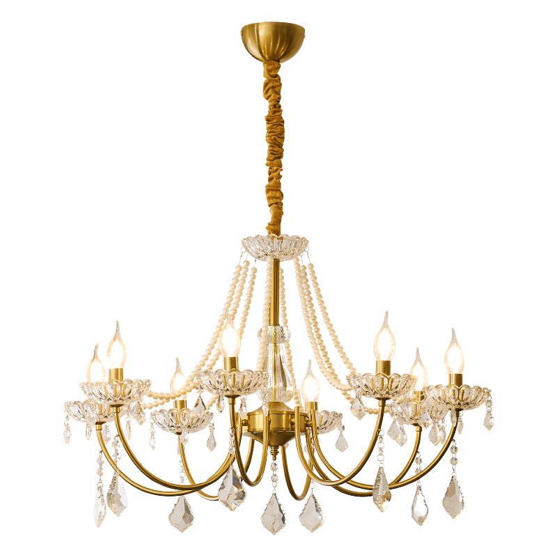 Glamour Pearl Crystal Chandelier with Gold Frame and Clear Shades