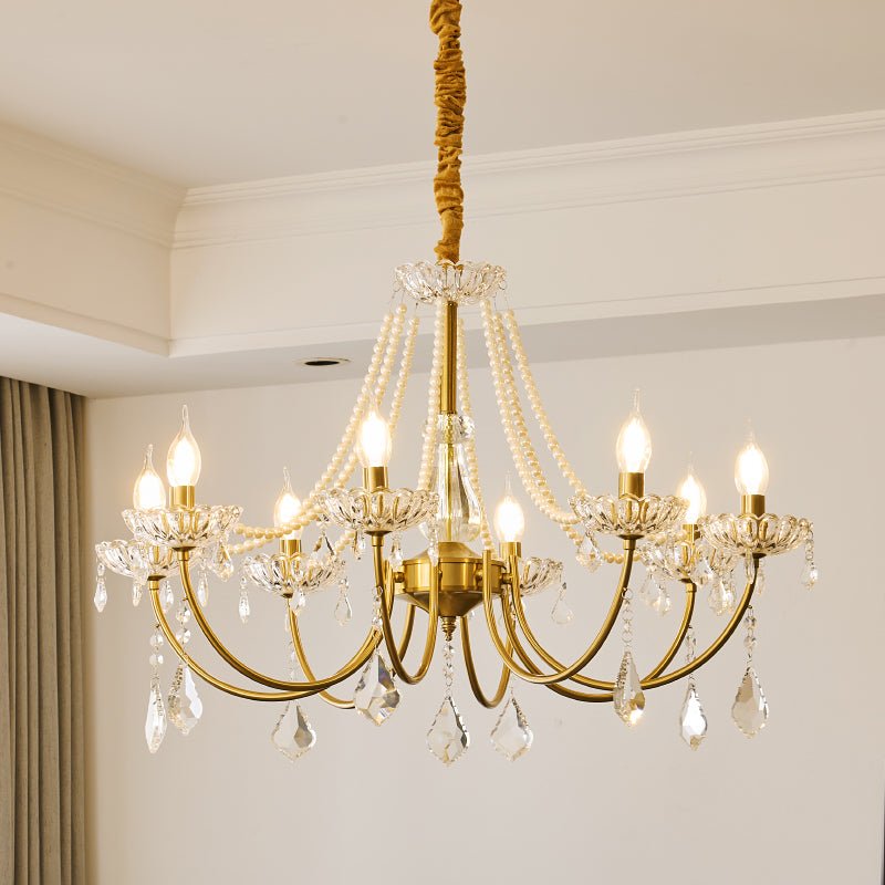 Glamour Pearl Crystal Chandelier with Gold Frame and Clear Shades