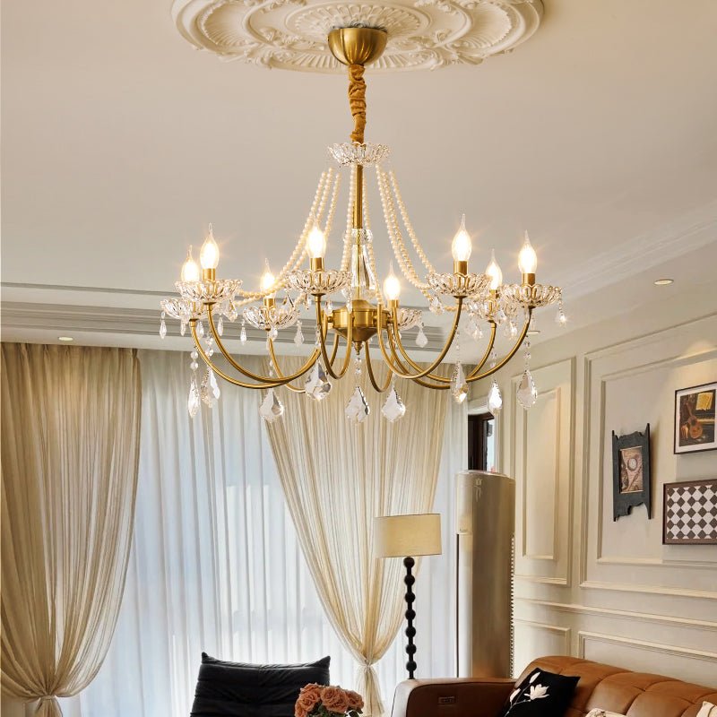 Glamour Pearl Crystal Chandelier with Gold Frame and Clear Shades