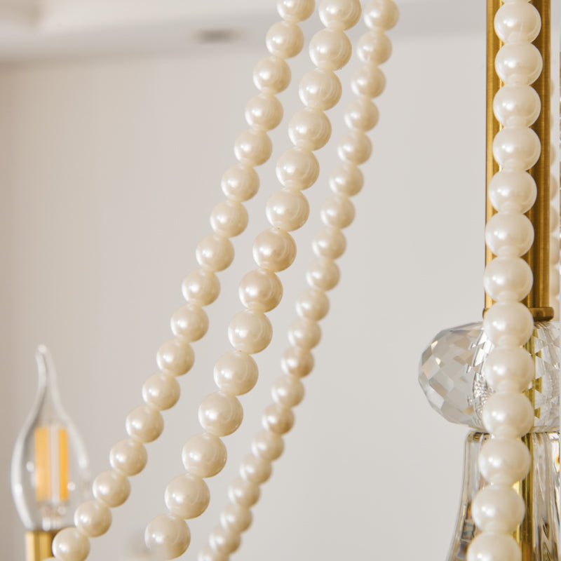 Glamour Pearl Crystal Chandelier with Gold Frame and Clear Shades