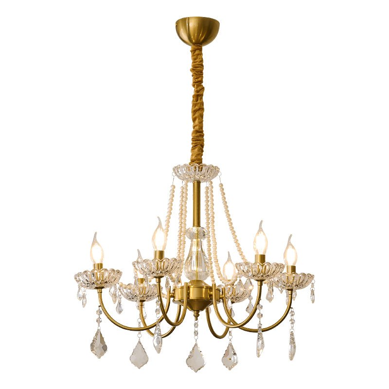 Glamour Pearl Crystal Chandelier with Gold Frame and Clear Shades
