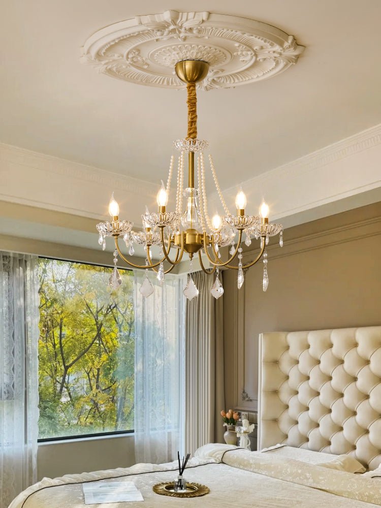 Glamour Pearl Crystal Chandelier with Gold Frame and Clear Shades