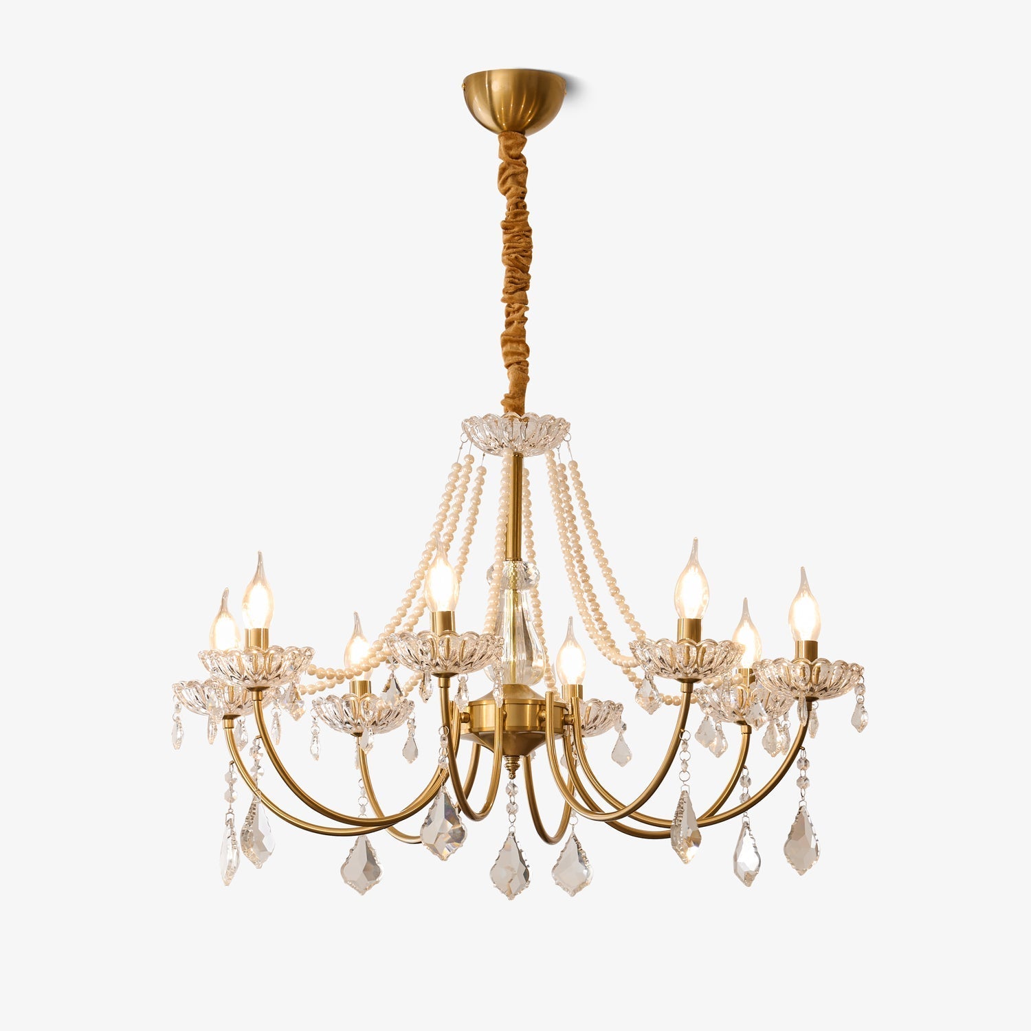 Glamour Pearl Crystal Chandelier with Gold Frame and Clear Shades