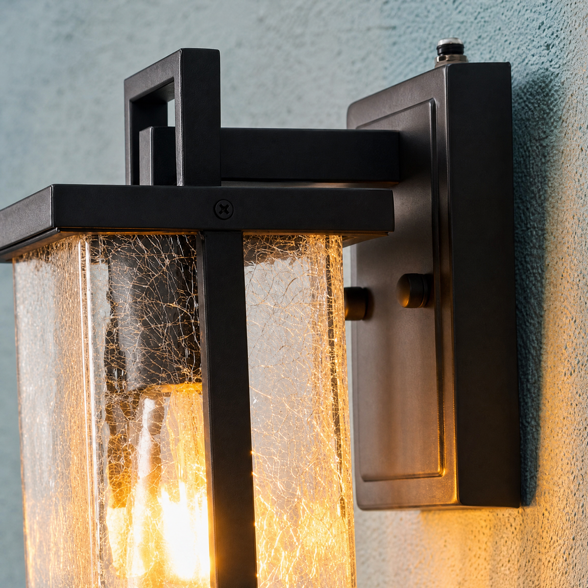 Glass Wall Sconce Craftsman Sand Black Iron Seeded Glass 1-Light 11.0"H for Porch