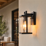 Glass Wall Sconce Craftsman Sand Black Iron Seeded Glass 1-Light 11.0"H for Porch