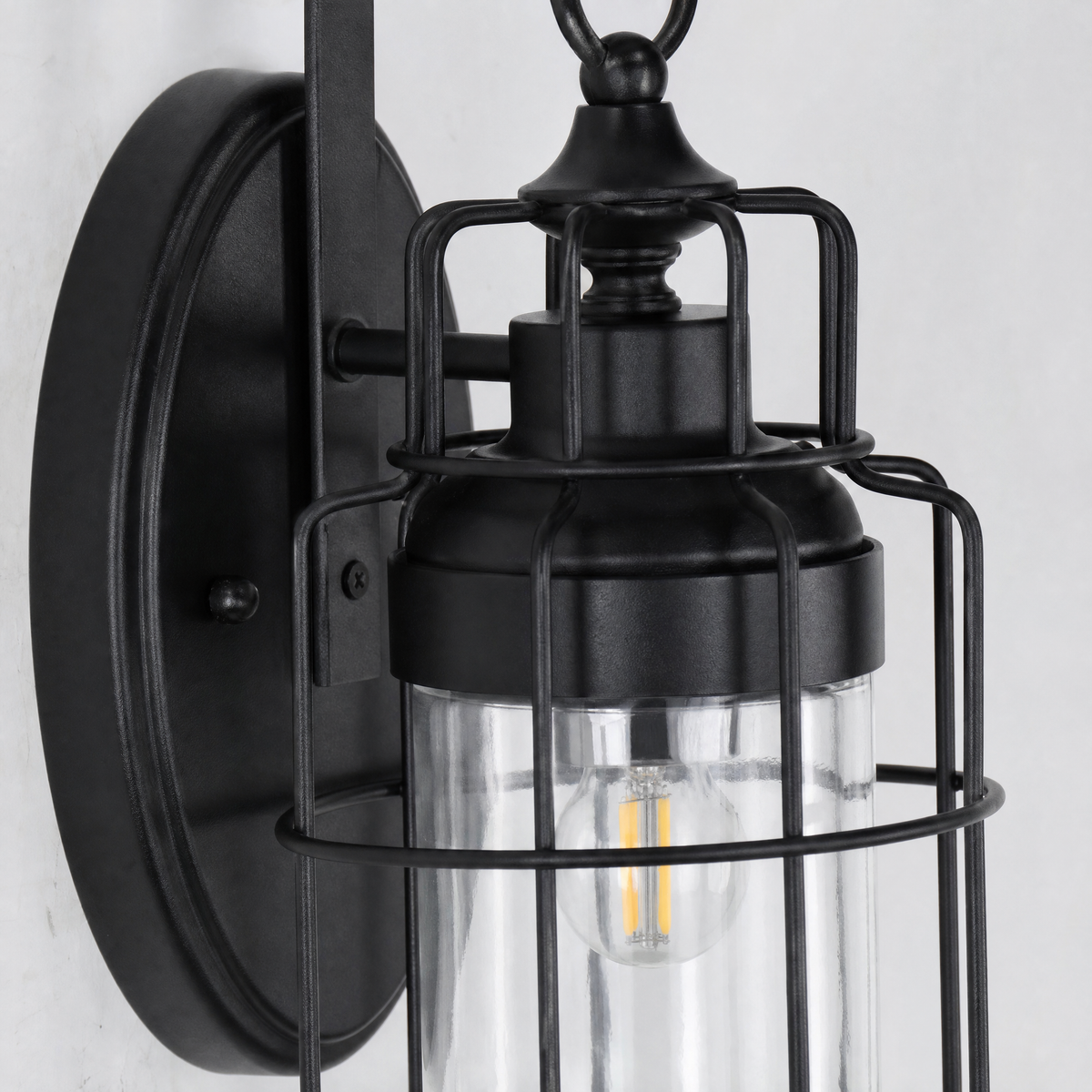 Glass Wall Sconce Industrial Black Iron 1-Light 15.7"H