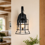 Glass Wall Sconce Industrial Black Iron 1-Light 15.7"H