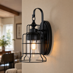 Glass Wall Sconce Industrial Black Iron 1-Light 15.7"H