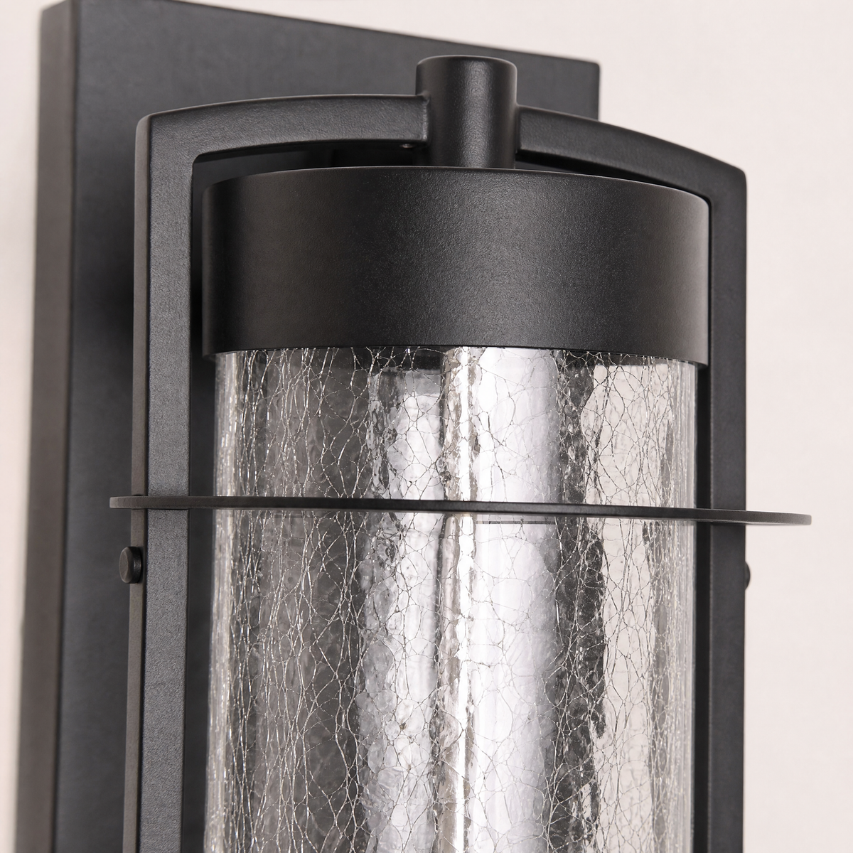 Glass Wall Sconce Modern Sand Black Iron Crackle Glass 1-Light 13.8"H for Porch