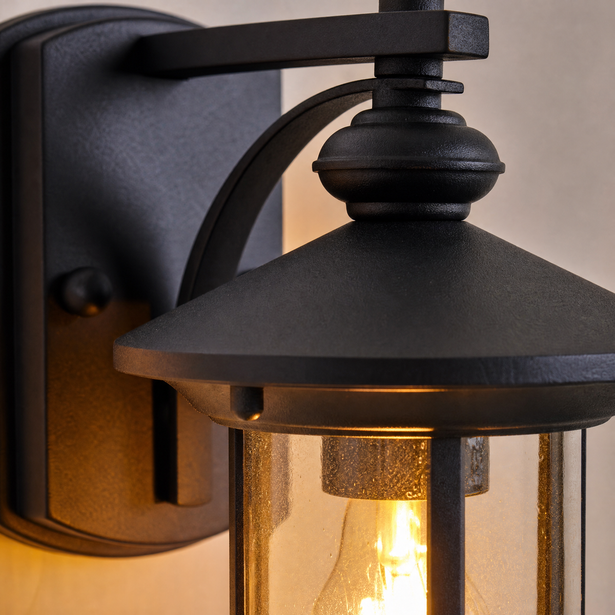 Glass Wall Sconce Nautical Sand Black Die-cast Aluminum 1-Light for Porch Patio