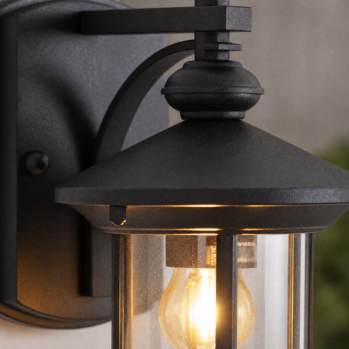 Glass Wall Sconce Nautical Sand Black Die-cast Aluminum 1-Light for Porch Patio