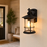 Glass Wall Sconce Nautical Sand Black Die-cast Aluminum 1-Light for Porch Patio